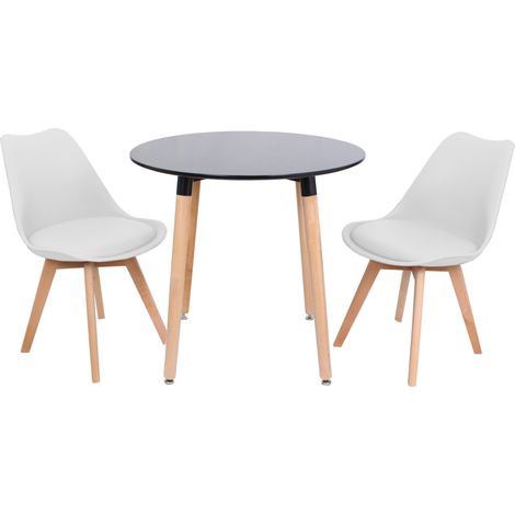 Halo Round Lorenzo Dining Set - a Black Wooden Dining Table and Set of 2 White Polypropylene Dining Chairs - Dining Room Kitchen (1/5)