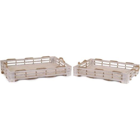 Bandeja de madera 1-2 blanqueada con cuerda rectangular cm59x35,5h8