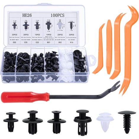 Juego de clips de sujeción para coche: 6 tipos diferentes de clips para molduras de puertas y clips de plástico universales para parachoques (1/5)