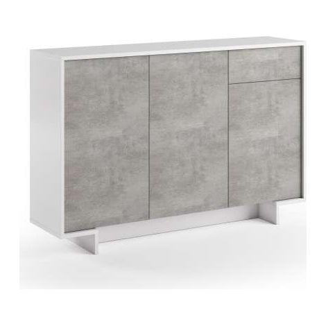 Schlankes Sideboard mit 3 Türen, Schublade und drei Innenregalen in Zementweiß