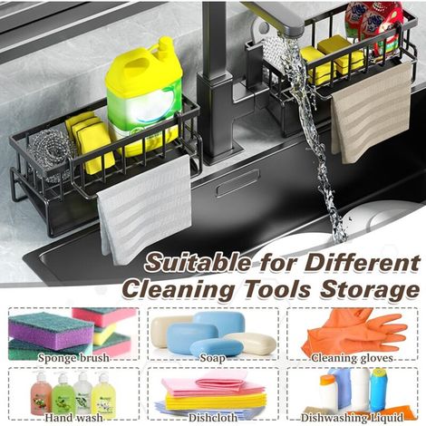 DPZO Rangement et Organisation de Cuisine, Organisateur d'évier en Acier Inoxydable avec bac d'écoulement Automatique pour Porte Eponge, Porte Serviettes, Super Accessoires pour Salle