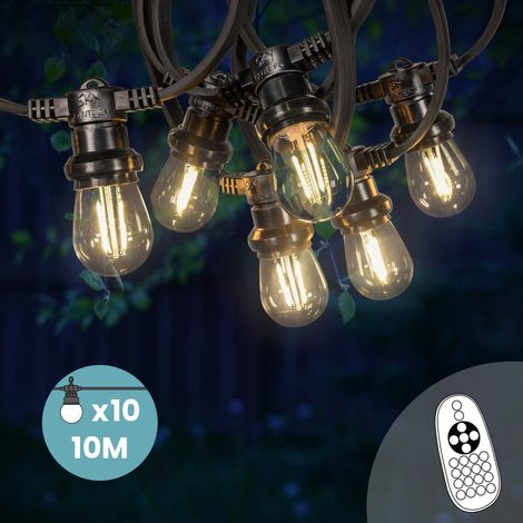 Guirlande Guinguette 10M 10 Bulbes Filament Blanc Chaud avec Variateur de Luminosité et Télécommande - Guirlande Lumineuse Ampoule E27 à Intensité Variable - Guirlande Guinguette Led Dimmable (1/5)