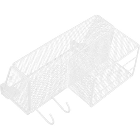 Organisateur de Chevet Suspendu en Métal Blanc Panier de Rangement pour Lit Superposé Porte-Mouchoirs Intégré 27 Crochets Étagère Bureau Compacte pour Chambre Étudiante (1/5)