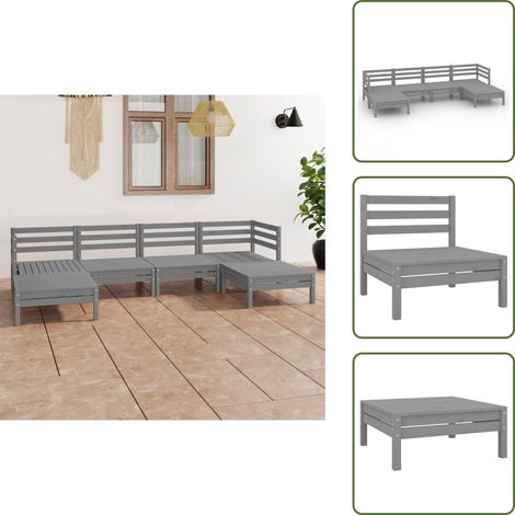 6-tlg. Garten-Lounge-Set Grau Massivholz Kiefer - Gartenmöbel - Loungesessel - Gartenloungeset - Rattan Möbel - Holz Gartenmöbel (1/5)