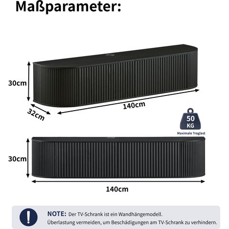 Meuble TV mural flottant 140 cm avec grand espace de rangement et passe-câbles, compatible TV 43-65 pouces, design moderne (1/5)