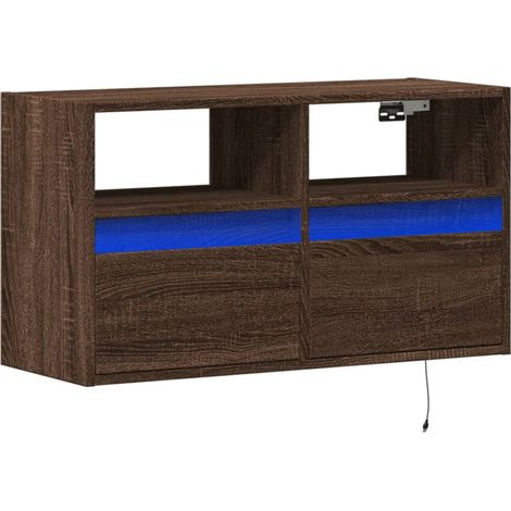 Mobile TV multimediale scaffale per televisione televisione buffet sala da pranzo soggiorno camera da letto a parete con luci a LED rovere 80 x 31 x 45 cm marrone 020027962