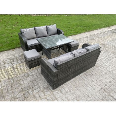 Fimous Outdoor Rattan Garden Furniture Sofa Set Dining Table Height Adjustable Rising lifting Table Lounge Sofa Small Footstools 8 Seater (1/5)