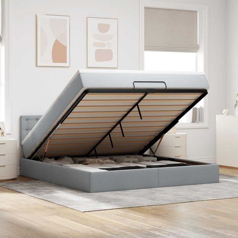 Cama otomana con colchón y LED tela gris claro 180x200cm vidaXL (1/5)