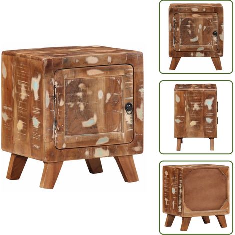 The Living Store Comodino 40x32x46 cm in Legno Massello di Recupero - Comodino in legno massello