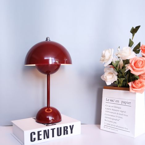Lampe de bureau LED bordeaux rechargeable, éclairage moderne, portable, sans fil, idéale pour lecture et travail, design élégant. (1/2)