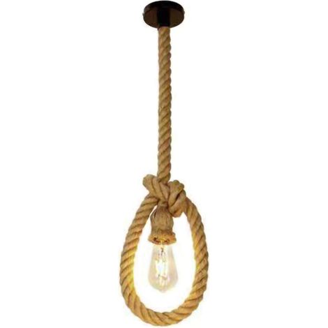 Lustre Suspension Industrielle Corde de Chanvre Luminaire Plafonnier 50CM (1/5)