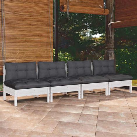 Canapé fixe 4 places de jardin Canapé relax - Banc de jardin avec coussins anthracite Bois de pin BV259787 - BonneVie (1/5)