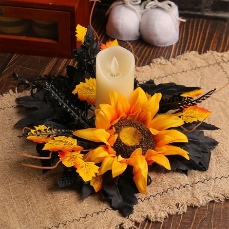 Support À Bougie - Anneau Décoratif Pour Table - Simulation De Tournesol - Pour Décoration De Fête Ou Intérieure - 1 Pièce (1/5)