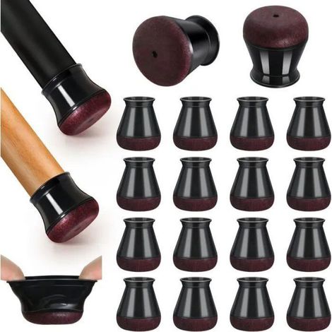 Protections De Pieds De Chaise - Embouts En Silicone Noir - Pour Pieds Ronds 14 À 20 Mm - Lot De 16 (1/4)