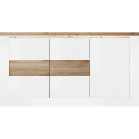 ISALIA - Buffet 3 portes blanc et aspect chêne finition Cadiz avec LED (1/5)