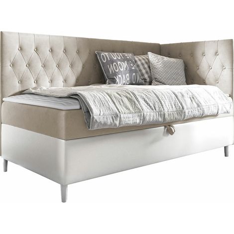 Cama continental Lucus III, Soft 017 + Fresh 1, Continental, Individuales, 100x200, Tapiz, Cuero ecológico, Somieres, 108x208x115cm (1/5)