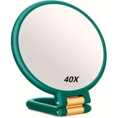 40x Magnifying Mirror Double Sided Foldable Mirror with Handle, Hairdressers Hand Makeup Mirror Folding Mirror for Various Details(Green) (1/4)