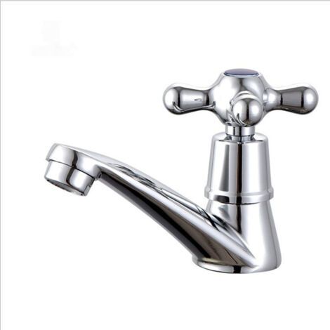 Lot de 2 Robinets Automatiques Chromés pour Lavabo – Mitigeur Eau Chaude et Froide G1/2, Installation Monotrou, Corps en Laiton avec Cartouche en Cuivre, Robinet Auto-Fermant pour Salle de Bain