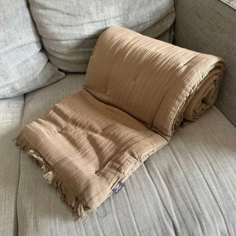 Edredon 100% gaze de coton / coton coloris taupe garni 80 x 200 (1/5)