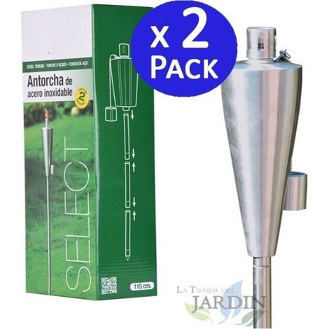Lot de 2 Torches de Jardin en Acier Inox 115 cm - Durent toute la Nuit - Fermeture Anti-fuite