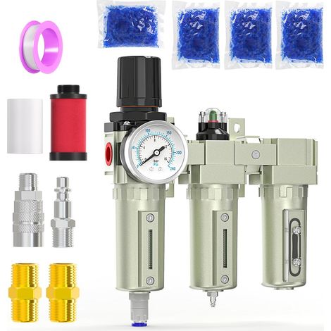3/4" BSP 3 Stage Air Drying System, Coalescent Filter, Dryer and Air Regulator, Automatic Drain, for Plasma Cutting Machine and Paint Spraying. (1/5)