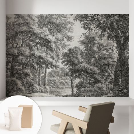 Papier peint intissé avec imprimé pour décoration intérieure pour rénovation a motif - Colle incluse gratuite Scène forestière 104x70 cm (1/5)