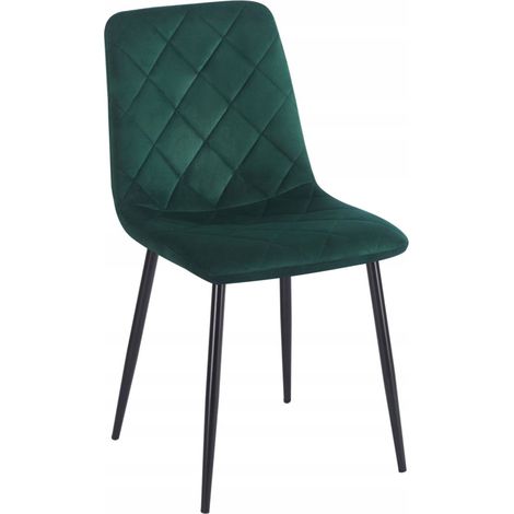Silla alta Furnitex de terciopelo verde tapizada con patas de metal negro (1/5)
