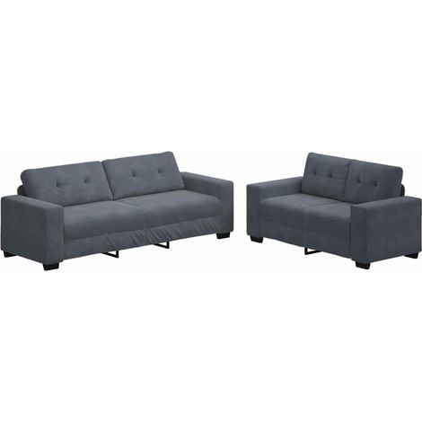 vidaXL Conjunto de sofá de 2 piezas con cojines, terciopelo gris oscuro (1/2)