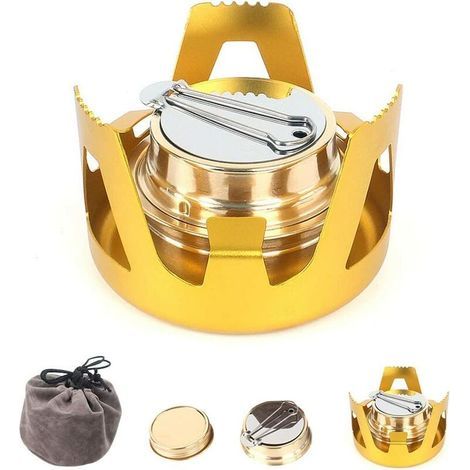 Mini brûleur à alcool, portable en alliage d'aluminium en laiton, mini réchaud à alcool pour camping, randonnée, sac à dos (1/5)