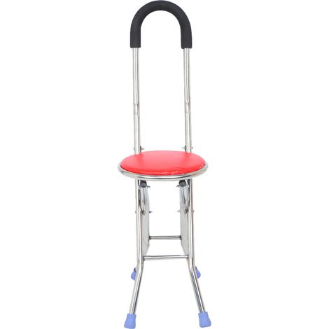 Canne-siège pliante 4 pieds en acier inoxydable, tabouret de marche avec canne et chaise de soutien (1/5)