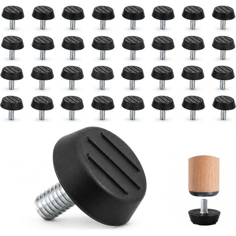 Patins Glisseurs PTFE 32 Pièces M6 x 10 mm, Diamètre 20 mm, Pieds de Meuble Filetés Réglables pour Chaises Tables et Protection de Sol (1/5)