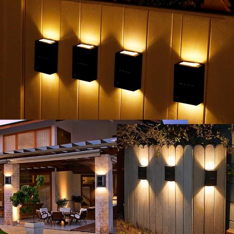 Lot de 4 lampes solaires d'extérieur IP65 étanches à LED avec marche/arrêt automatique, applique murale extérieure solaire pour escaliers extérieurs, cour, blanc chaud, 20240201TUN