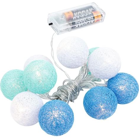 guirlande lumineuse divers accessoire de portail, 10 led blanc chaud, boules coton 3,5 cm, minuterie 6h/18h, piles aa, intérieur