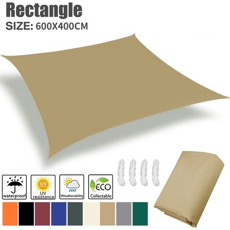 (Jaune sable 6x4m) Toile d'ombrage anti-UV, adaptée aux cours, patios et terrasses. (1/4)