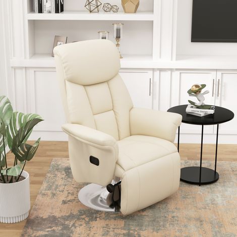 Poltrona relax girevole e reclinabile con poggiapiedi regolabile, portata massima 150 kg, ideale per soggiorno, camera da letto, home cinema, colore crema. (1/5)