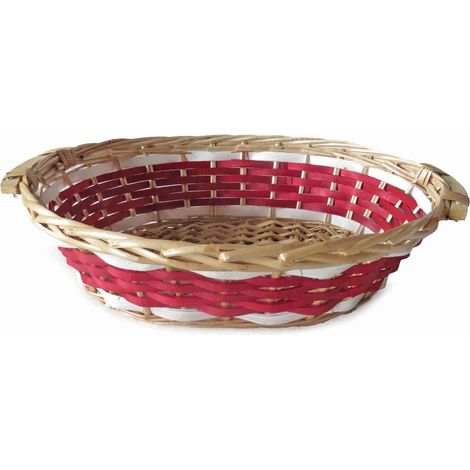 Cesto ovale in vimini rosso e bianco, 52/49x39x13 cm (kit da 5)