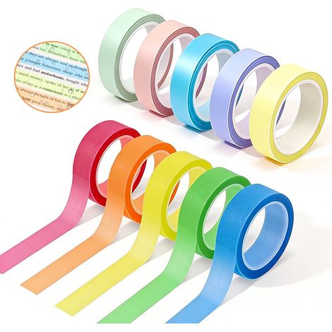 10 rouleaux de bandes adhésives fluorescentes - Ruban transparent coloré - Étiquettes de marquage - Amovibles - Fluorescentes - Étiquettes colorées - Convient aux élèves, aux enseignants, pour la lect (1/5)