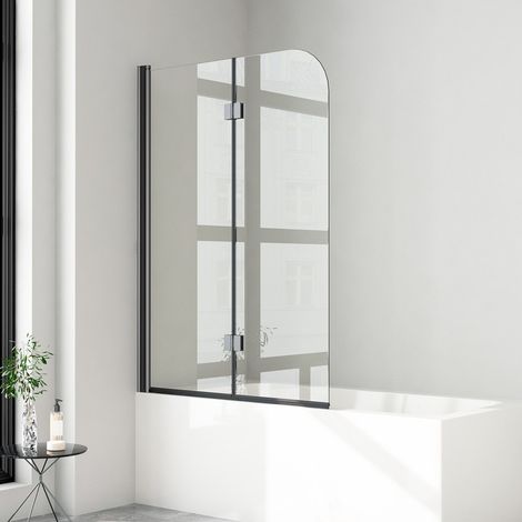 WDWRITTI Schwarz Duschwand für Badewanne 100x140cm Badewannenaufsatz 2-teilig Duschtrennwand für Badewanne Duschwand Badewanne Duschabtrennung Badewanne, 6mm NANO ESG Glas