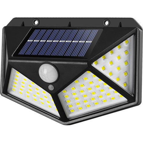 Lampe solaire extérieur 100 LED détecteur mouvement étanche pour mur jardin clôture chemin escalier éclairage durable noire