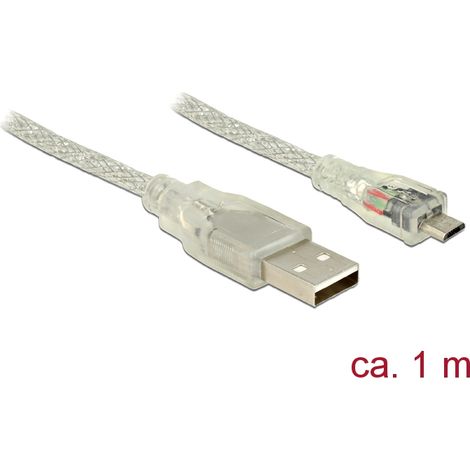 Delock cable usb 2.0 tipo-a macho  usb 2.0 micro-b macho de 1 m transparente
