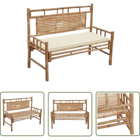 The Living Store Banc de jardin avec coussin 120 cm Bambou - Banc De Jardin - Banc En Bambou - Mobilier De Jardin - Chaise Longue - Fauteuil De Jardin