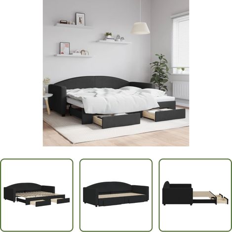 Schlafsofa - Tagesbett Ausziehbar mit Schubladen Schwarz 90x200 cm Stoff (1/5)