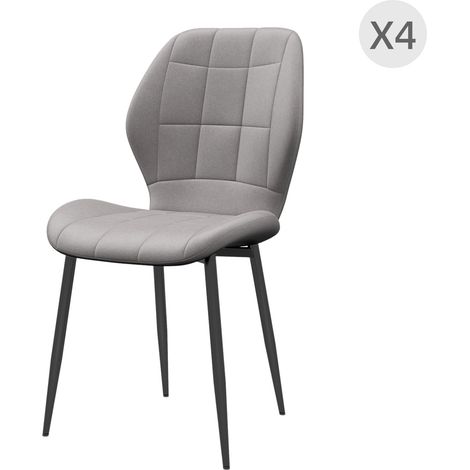 4er-Set moderne Esszimmerstühle für Küche und Wohnzimmer, Flanellbezug, Grau