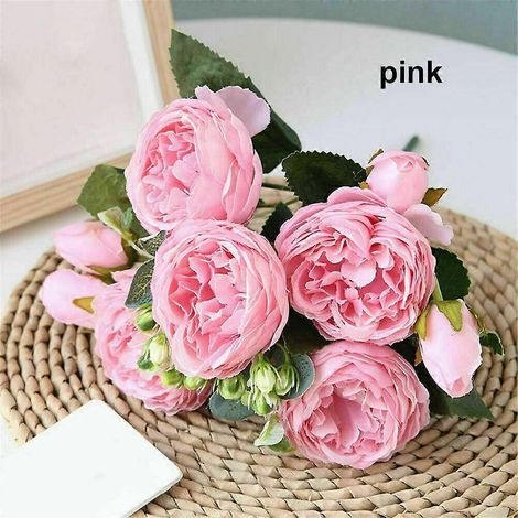 Fleurs artificielles, décoration de mariage, articles ménagers, soie, ameublement, pivoines, fausses roses, uniquesrose (1/5)