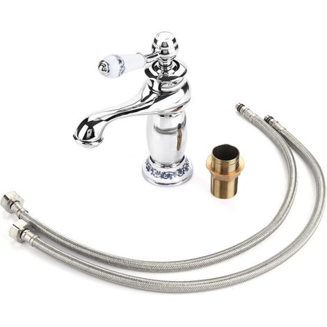 SJLERST Robinet de Lavabo Seule Poignée Robinet Mitigeur Eau Chaude/Froide, pour Salle de Bain et Cuisine(Chromed)