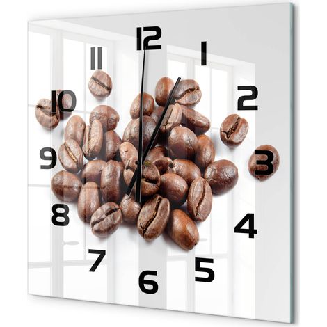 Grande Horloge Murale Carrée Originale en Verre Silencieuse Design Moderne Salon Grains de café 60x60 cm (1/5)