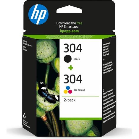 HP Cartouche d'Encre 302 et 304 Noir et Tricolore 2-Pack B82L1AE