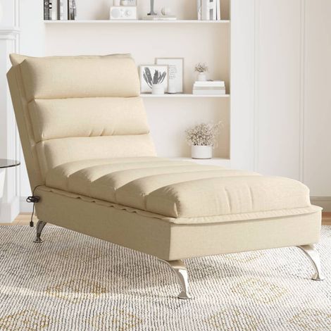 Chaise longue Bain de soleil Transat de relaxation de massage avec coussins crème tissu CFW35926 (1/5)