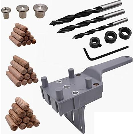 41Pcs Gabarit de Percage Tourillon Guide de Perçage Chevilles Bois avec Butée Parallèle Kit de Gabarit de Goujonnage avec Centreur Tourillon 6 mm/8 mm /10mm pour Goujon en Bois à Main (1/5)