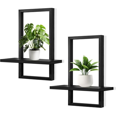 2 pcs Étagères en Bois pour la Décoration Murale Étagère Murale Bohème Moderne Noir Étagère Flottante pour la Cuisine, la Chambre, la Salle de Bain, Salon,Dortoir (1/5)